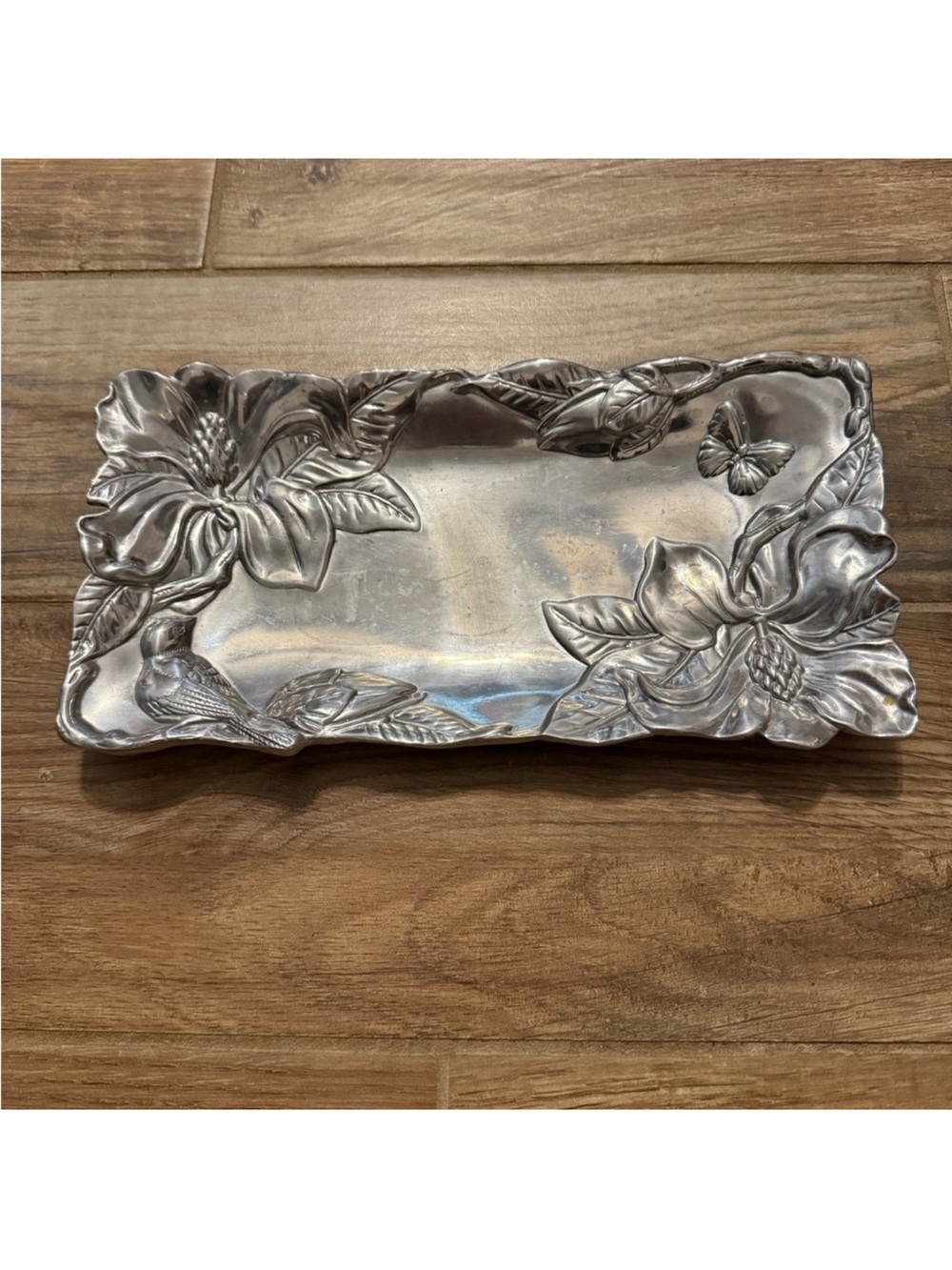 Arthur Court Vintage 2000 Rectangle Serving Tray Magnolia Butterfly Bird